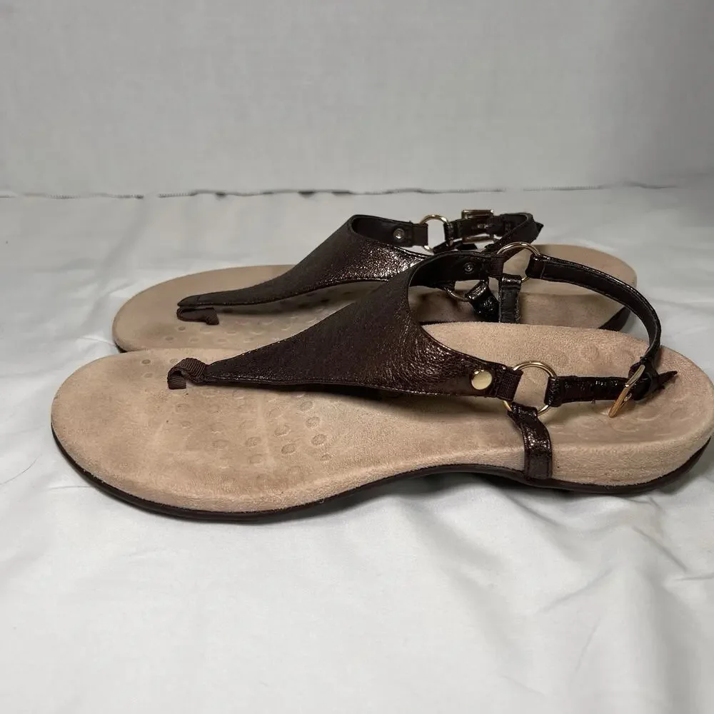Vionic Kirra Sandals Womens Size 9 Bronze Metallic T-Strap Orthotic Arch Support